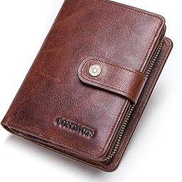 Handcrafted Fashion Vintage Genuine Leather Wallet with RDID Mens/Womens with 12 Card Slots, 1 ID Window, 1 Zipper Coin Short Wallet for Travel, Party, Wedding, Business, Brown-image-17