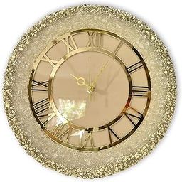 Mklarts Resin Crystal Wall Clock, Light Peach and Border Gold Touch, 14 Inch, for Living Room & Bedroom-image-99