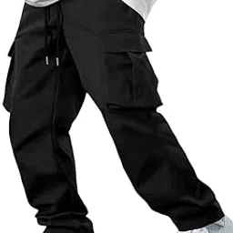 indoprimo Men's Cotton Trousers Cargo Style with Drawstring Both Side Pockets Solid Pattern Regular Fit and Long Length-picture-16