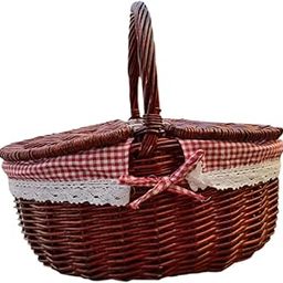 THE STYLE SUTRA Picnic Basket Rural Sturdy Park Hiking Camping Outdoor Wicker Storage Hamper 40x30x20cm Red Checkered-26
