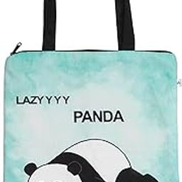 JELLIFY Lazy Panda Print Canvas Tote Bag for Girls Women Zipper Multicolor Washable hand bag Shopping Foldable Travel Bag, Women Shoulder Waterproof Carry Bag-image-65