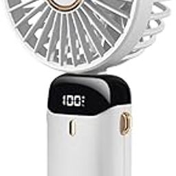 Wisely Multifunctional Handheld Fan with Digital Display – Rechargeable USB Mini Fan with 5-Speed – Silent, Portable Desk Fan for Makeup Girl Women Travel, Office, Home – Personal Cooling Fan, White-image-53