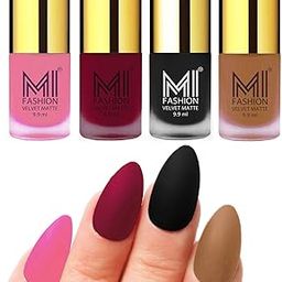 MI FASHION Velvet Matte Nail Polish Combo Sets For Women Classic Touch, Lasting Style 9.9ml Baby Pink, Mauve, Black, Dark Nude (Pack Of-4)-image-85