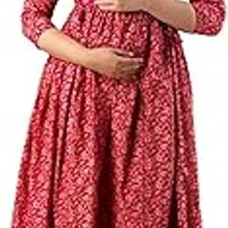 Women's Pure Cotton Floral Printed Maternity Gown/Maternity Wear/Feeding Gown A-line Maternity Feeding Dress Maternity Kurti Gown for Women-picture-18