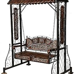 Habiba Arts Store Iron 2 Seater Swing Jhula For Adult Indoor Metal Swing For Adult For Home & Garden Porch Balcony 2 Seater Weight Capacity 300Kgs+, 177 centimeters, Brown-image-26