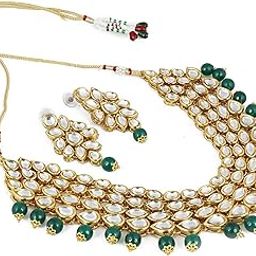 Latest Stylish Design Fancy Kundan Wedding Traditional Necklace Jewellery Set for Women and Girls (9837s) Green-49