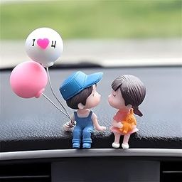 VEKART Cute Couple Car Dashboard Decorations, Lovely Couple Kiss Cartoon Figurines Car Ornament, Resin Material Boy Girl Car Interior Decoration with Balloon for Car Dashboard Gifts (Blue)-image-57