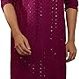 vastramay Men's Purple Rayon Sequin Embroidered Kurta with White Trousers - Festive Set-picture-21