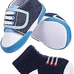 Cute Baby Soft Sole Booties with 1 Pair Socks, Non-Slip Infant Shoes, Ideal For Casual, Daily or Any Special Occassion-41