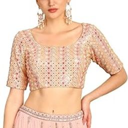 Womens Faux Mirror Embellished Padded Georgette Blouse-image-65