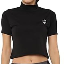 Women's Polyester Regular Fit Half Sleeve Round Neck Yoga Gym Wear Workout Crop Top-picture-18