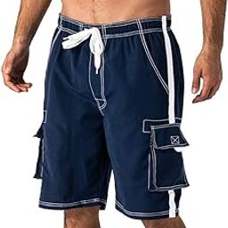 WOTHONPIS Men's Mesh Lining Swim Trunks Cargo Beachwear Quick Dry Swimsuit Loose Elastic Waist Boardshorts-image-62