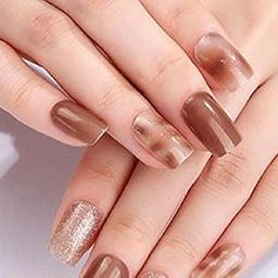 Savanna Touch UV Gel Semi Cured Nail Stickers,Cat Eye Marble Effect, Brown and Glitter, Long Length, 20 Pieces-picture-53