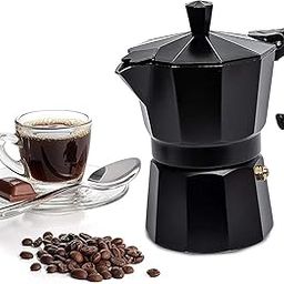Harions Aluminum Espresso Maker 3-Cup Moka Pot Percolator Italian Coffee Maker South Indian Filter Coffee Espresso for Gas Stovetop (Black, 150 ml) (Black 3cup)-image-1