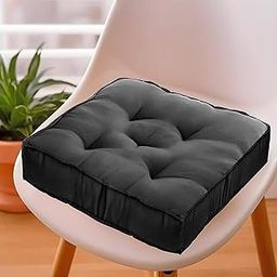 Kuber Industries Microfiber Square Chair Pad Seat Cushion for Car Pad, Office Chair, Indoor/Outdoor, Dining Living Room, Kitchen (Black)-20
