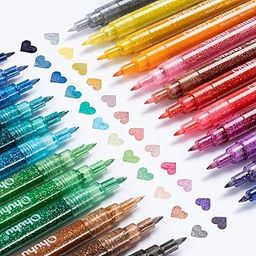 Ohuhu Glitter Markers Pen 24 Glitter Colors Fine Point Tip Water-based Metallic Shimmer Markers for Kids Adults DIY Crafts Greeting Birthday Cards Drawing Coloring Poster Album Scrapbooking Mugs Wood-10