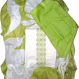Lovely Vastram's White Cotton Suit Set with Green Floral Embroidery, Snowflake Pattern Border, Unstitched Dress Material-image-95