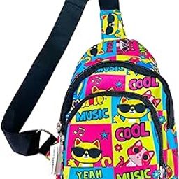 Cots and Cuddles 1pc Cool Cat Print Colourful Cross body Bags for Boys and Girls Kids School, Picnic, Return Gifts, Office-4