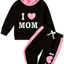 Baby Girl's I Love Mom Hooded Top and Trouser Set, Black and Pink, 100% Cotton-image-36