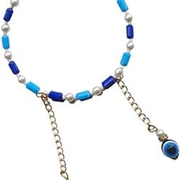 Evil Eye Pearl Rakhi Bracelet with Blue Beads and Hanging Charms, Traditional Bhabi Rakhi (Pack of 1)-image-37