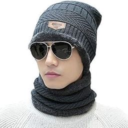 Yashvee Callection Winter Beanie Hats Scarf Set Warm Knit Hats Skull Caps Neck Warmer with Thick Fleece Lined for Men Women-image-32