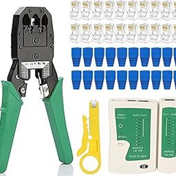 XIKKART Crimping Tool RJ45, Wire Stripper And Cable Cutter, Tool Kit, 30PCS RJ45 CAT5 CAT5e Cat6 Connectors, 30PCS Covers, Network Cable Tester, (Crimping Tool Combo Kit Set)-2