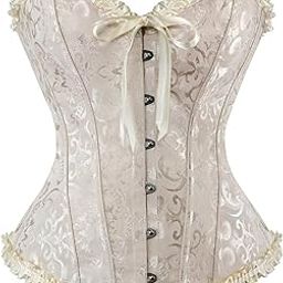 Generic® Women's Corsets Lace Up Boned Overbust Corset Bustier Lingerie Satin Floral Bustier Bodyshaper Top | Apricot | 6XL-image-48