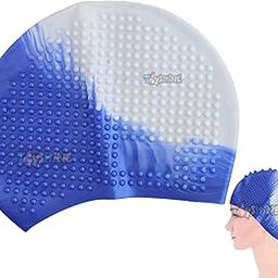 Toyshine Latest (Bubble Design) Silicone Long Hair Swim Caps Comfortable Durable Silicone Swimming Caps for Women Men Adults Kids(Pack of 2),Blue SSTP-image-6