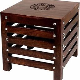 SMARTS COLLECTION Mango Wood Square Side Table | Perfect for Living Room or Bedroom Furniture Metal Construction | Brown-image-117
