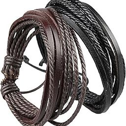 Black Leather Multistrand Bracelet Combo For Men-picture-28