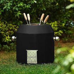 HAUS OF BARS by Speedx- Charcoal Tandur with 4 Skewers | Home Cooking Tandoor Crafted with a Blend of Clay & Metal, (20x20x20) Inches, Cylindrical (Matt Black)-image-6
