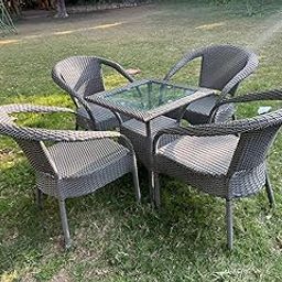 TERRALUXE DESINGNER 4 Chair 1 Table for Balcony Coffee/Garden Tea Powder Coated Frame UV Protected Chair D8 Black STR 4+1-image-47