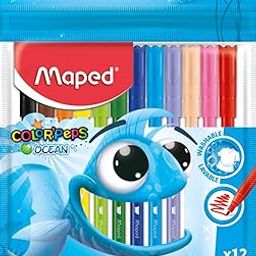 Maped Color'Peps Ocean Felt Tip Pens with Washable Ink| Pack of 12|Easily Washable on Textiles & Skin| Colouring pen for Kids| Drawing Sketch Pen|Bright Colours| Child-Safe Cap Design| Felt pens-image-63