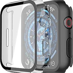 Misxi 2 Pack PC Case with Tempered Glass Screen Protector Compatible with Apple Watch Series 9 (2023) Series 8 Series 7 45mm, Ultra-Thin Scratch Resistant Cover for iWatch, 1 Black+1 Transparent-image-13