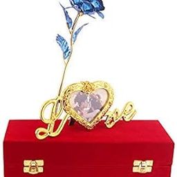 Lavanaya Silver - Gold Blue Rose Gift Box with Golden Love Stand-image-40