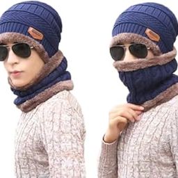 Warm Knit Skull with Neck Warmer Winter Wear Beanie Scarf Set for Men and Women-image-24