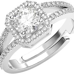 Pure 925 Sterling Silver Cathedral Halo Finger Ring | Swiss Zircon Platinum Plated | Size Adjustable | Gift for Women Girls Wife Girlfriend-image-63
