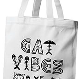 Cat Vibes Only Tote Bag – Cool Cat Quote Polyester Canvas Tote Bag for Women & Girls Eco-Friendly Reusable Shopping, College & Daily Use-image-27