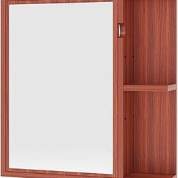 Madhuran Alfred Engineered Wood Wall Mounted Cabinet Mirror (Teak Finish) Makeup Dressing Storage Organizer Box Stand Cabinets Accessories Shelves Decoration Items-picture-32