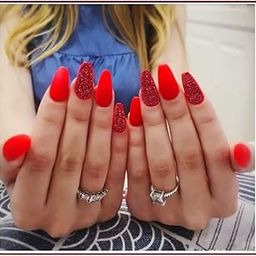 VIKSON INTERNATIONAL 18 Pcs Set of 12 PCS RED Matte 6 PCS DEEP RED GLITTER French False Nails Nail Art Design Acrylic Full Fake Nail Tips with 1 nail glue STICKER SHEET-4