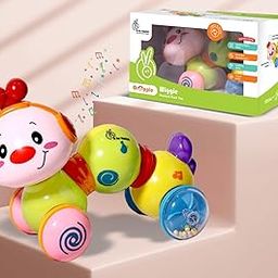 R for Rabbit Orapple Wiggle Push and Play Cute Rotating Head Mini Crawling Caterpillar Toy for 1+ Year Kids with Music & Light | Non-Toxic BPA Free Baby Skills Development Musical Toys (Yellow Multi)-2