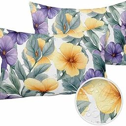 DOME-SPACE Purple Yellow Flower Spring Plant Outdoor Pillow Covers 20x12in Pack of 2 Waterproof Pillowcase Farm Green Leaf Retro Decorative Throw Cushion Case for Patio Couch Sofa-image-73