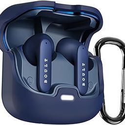 Sounce Earphone Case Cover Compatible for Boult Audio Z40, Soft Silicone Skin Case Cover Shock-Absorbing Protective Case with Keychain [Front LED Visible] (Blue)-5