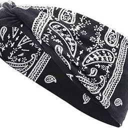 Paisley Print Wide Bandana Knot Headband - Black | Criss Cross Head Hair Wrap Cloth For Men & Women | Stretchable & Comfortable Headbands For Yoga, Jogging and Gym|Small Size-18