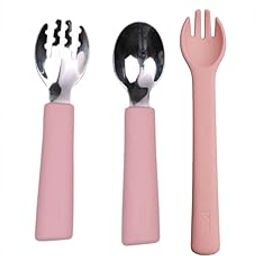 Tudd Baby Grip Set Stainless Steel & Silicone Utensils for Kids | Pink with Durable Dip and Scoop Set for Safe Self-Feeding | Pink-image-69