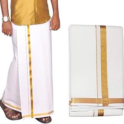 Mens Colour Jari Cotton dhoti and Angavastram Set (1.30X2.00 Meter Dhoti, 36X1.80 towel)-image-77