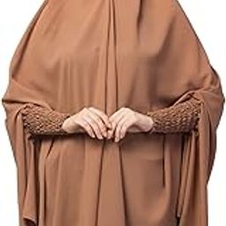 stretchable smoking at wrist knee length Jilbab cum prayer khimar Hijab (Skin matt Nida khimar) Also you got Complimentary headband (Free)-picture-14