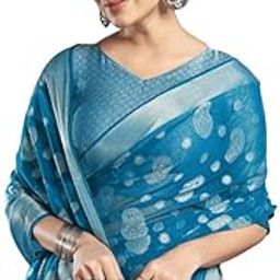 Women's Georgette Saree | Banarasi Jacquard Saree With Unstitched Blouse Piece-image-43