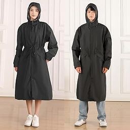 Allextreme Raincoat with Adjustable Hood Full Sleeves Universal Size Long Length Lightweight Water Resistant Outdoor Rainwear for Women (Pack of 1, Black)-picture-20