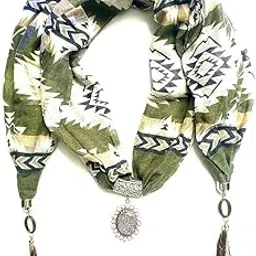 kolva Women & Girls Printed Pendant Necklace Scarf Hijab Stall Wrap Muffler (multicolor7)-picture-2